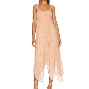 MAJORELLE Fairy Midi Dress in Nude Peach